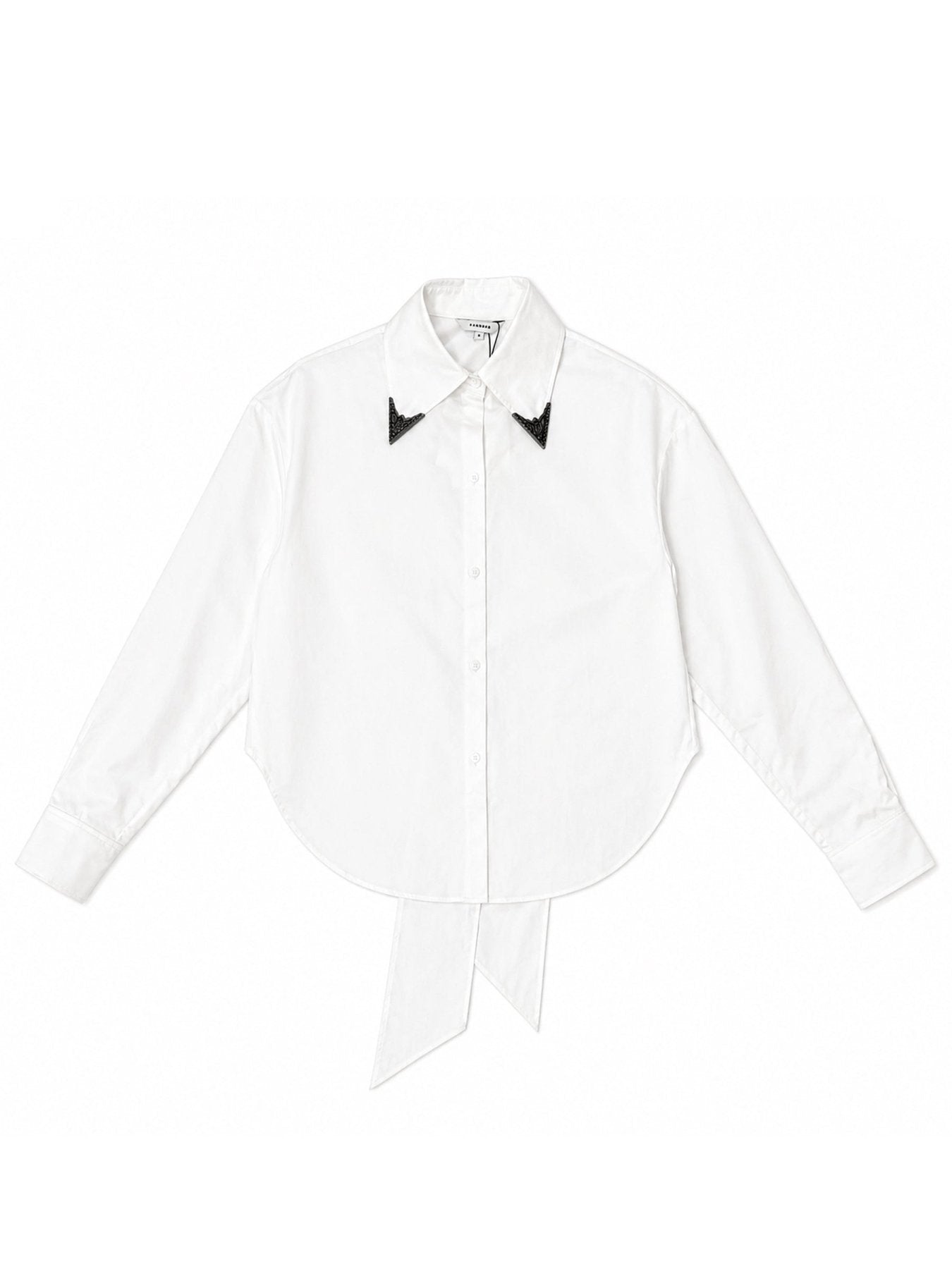 Mark Gong White Tie Back Shirt With Metallic Pointed Collar