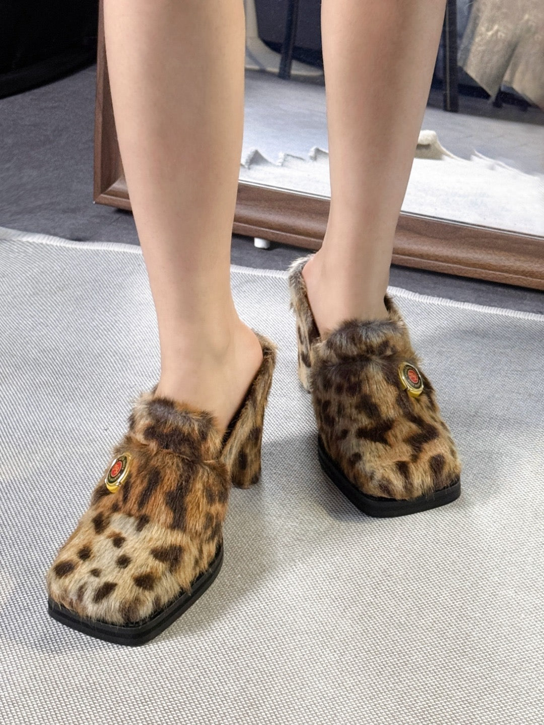 MARTINE ROSE - Champagne Cap Square Toe Heel - AW25 - BROWN CHEETAH