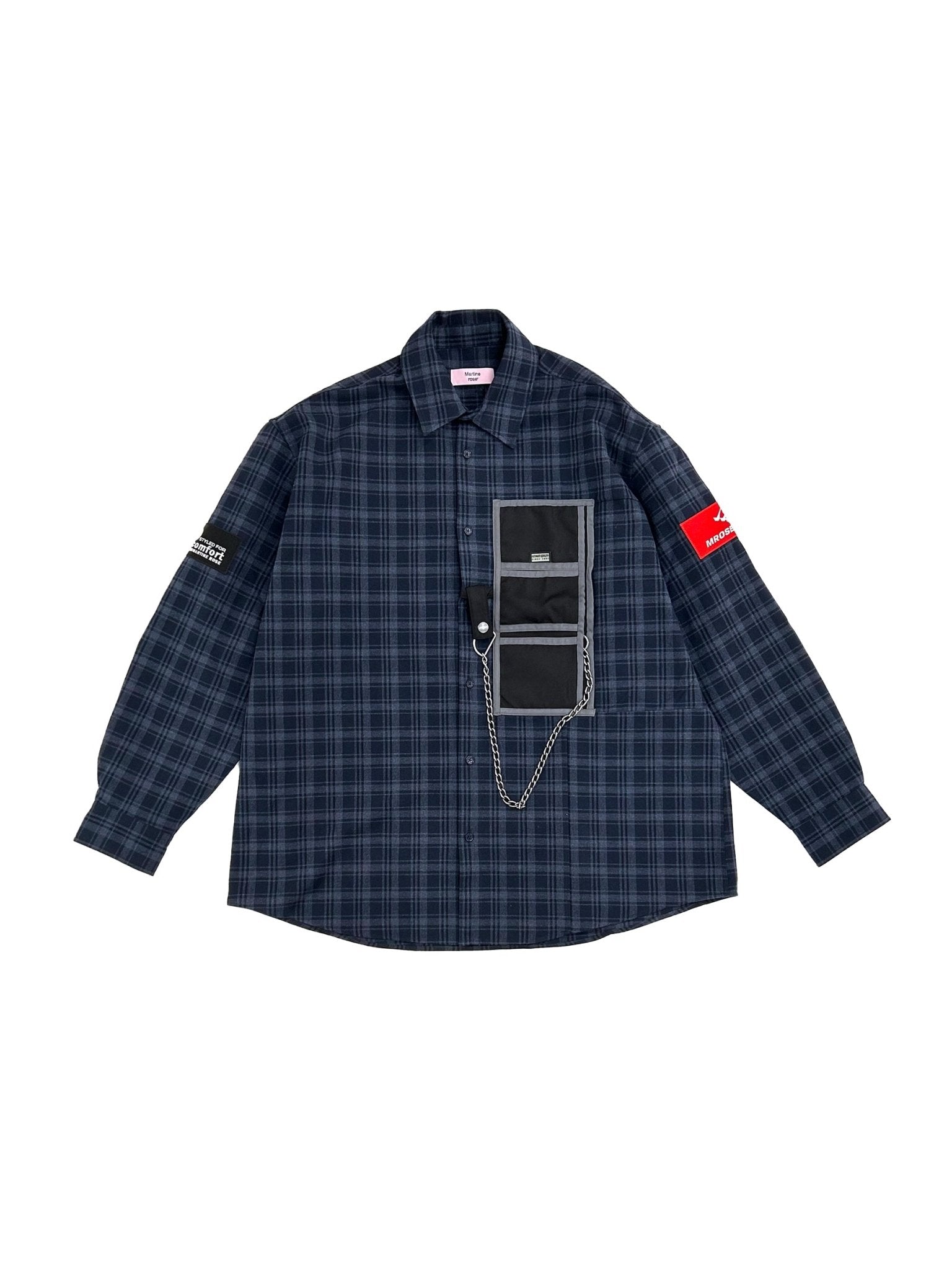 MARTINE ROSE - Wallet Shirt - AW25 - BLUE NAVY CHECK