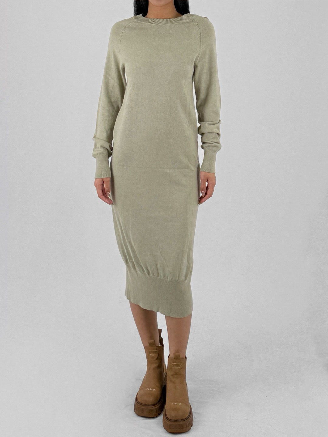 MATERIEL Taupe Pre Round Neck Sweater Dress