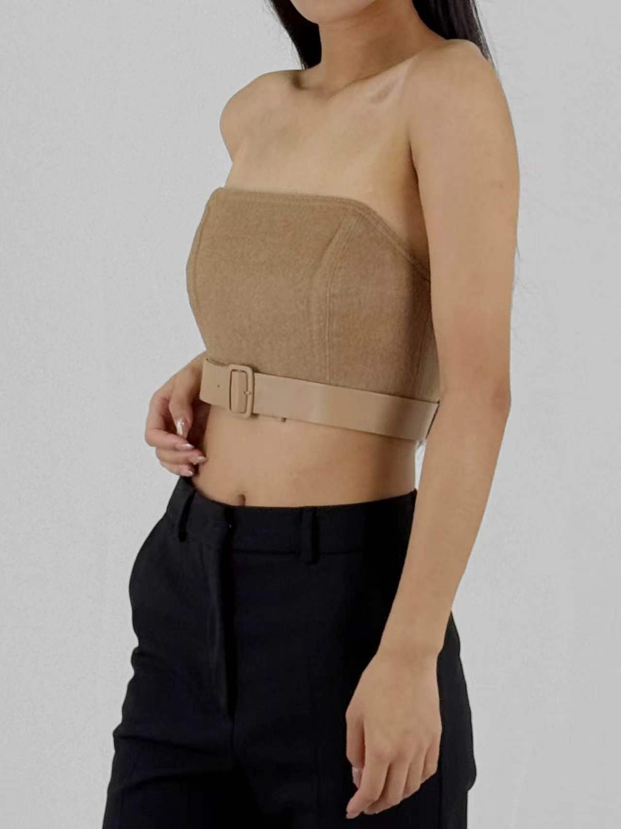 Max Mara Brown Flipper Strapless Crop Top