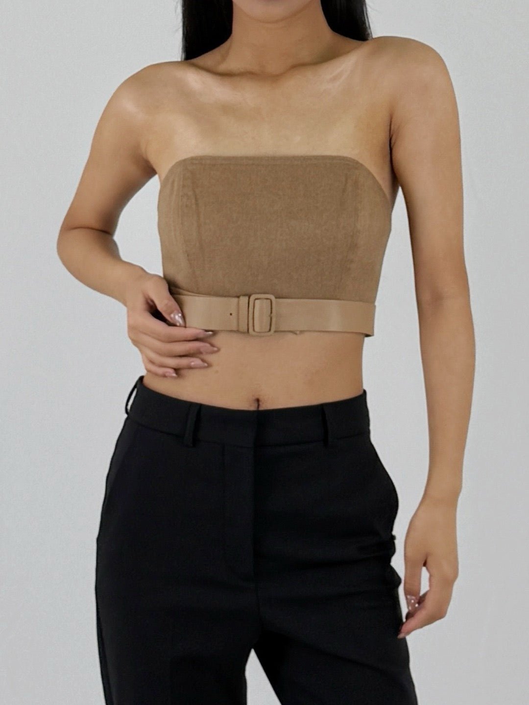 Max Mara Brown Flipper Strapless Crop Top