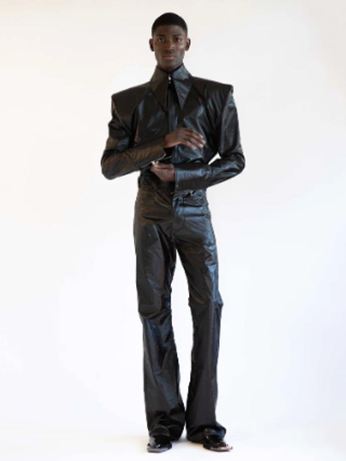 MAXIMILIAN RAYNOR - The Liquid Trousers - SS25 The Liquid Trousers Black coated cotton wet-look