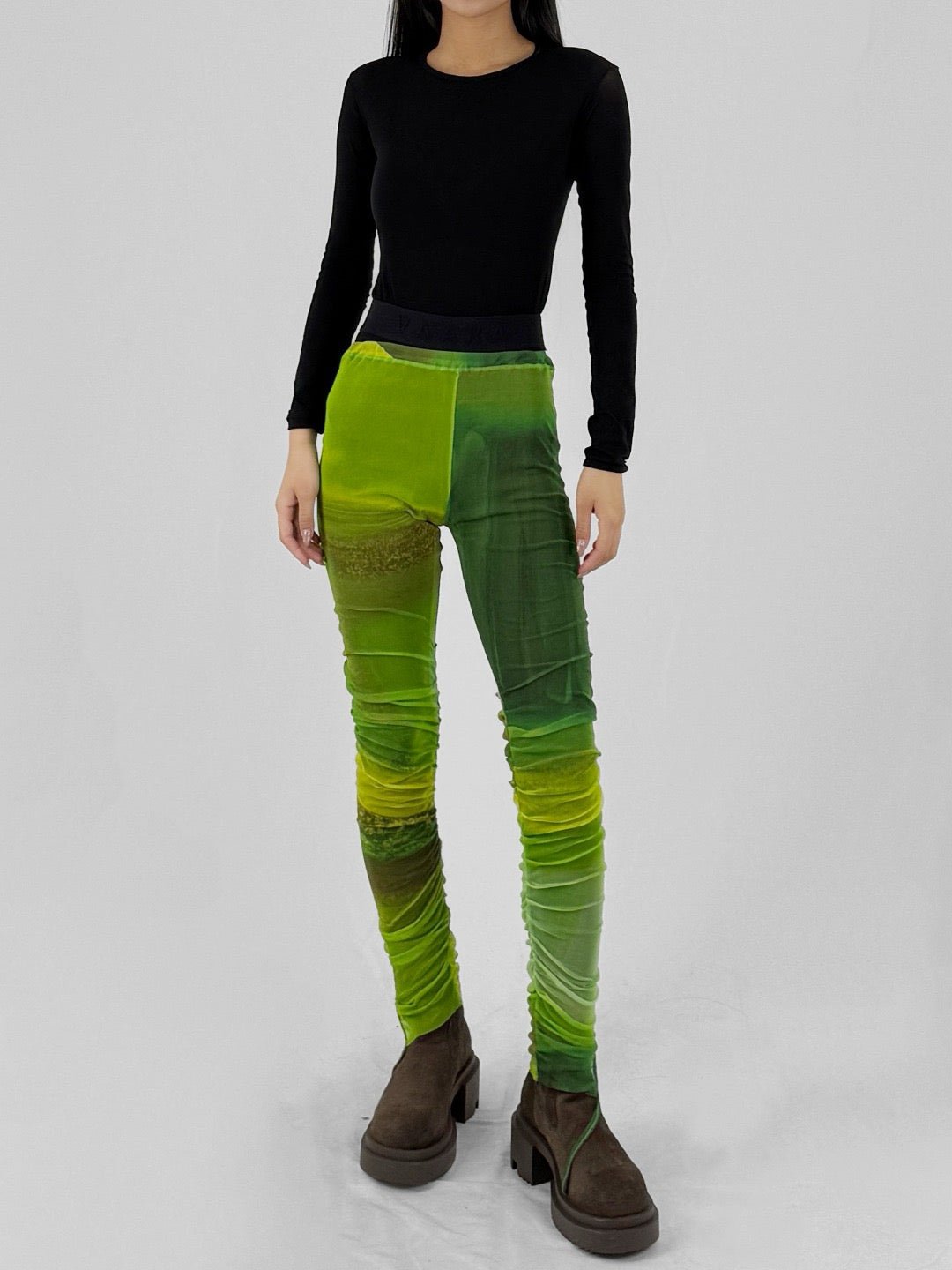 PAULA CANOVAS DEL VAS Acid Green Mesh Leggins Pantyhose