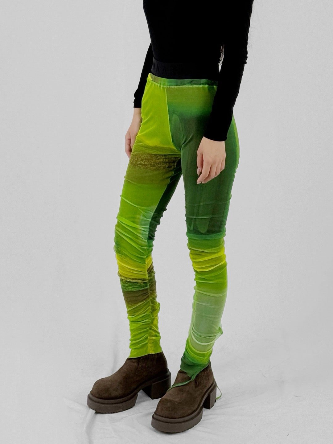 PAULA CANOVAS DEL VAS Acid Green Mesh Leggins Pantyhose