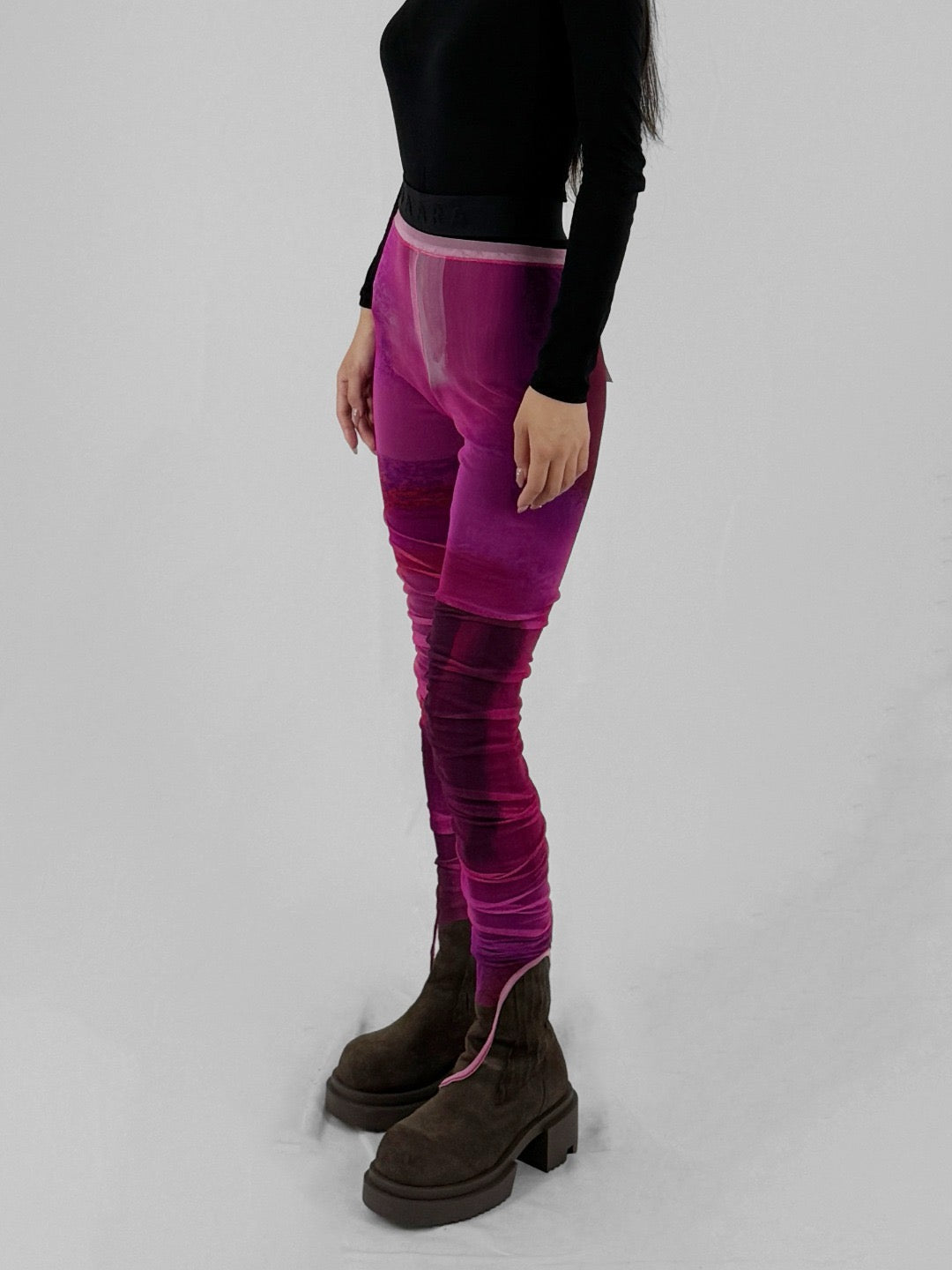 PAULA CANOVAS DEL VAS Fuchsia Mesh Leggins Pantyhose