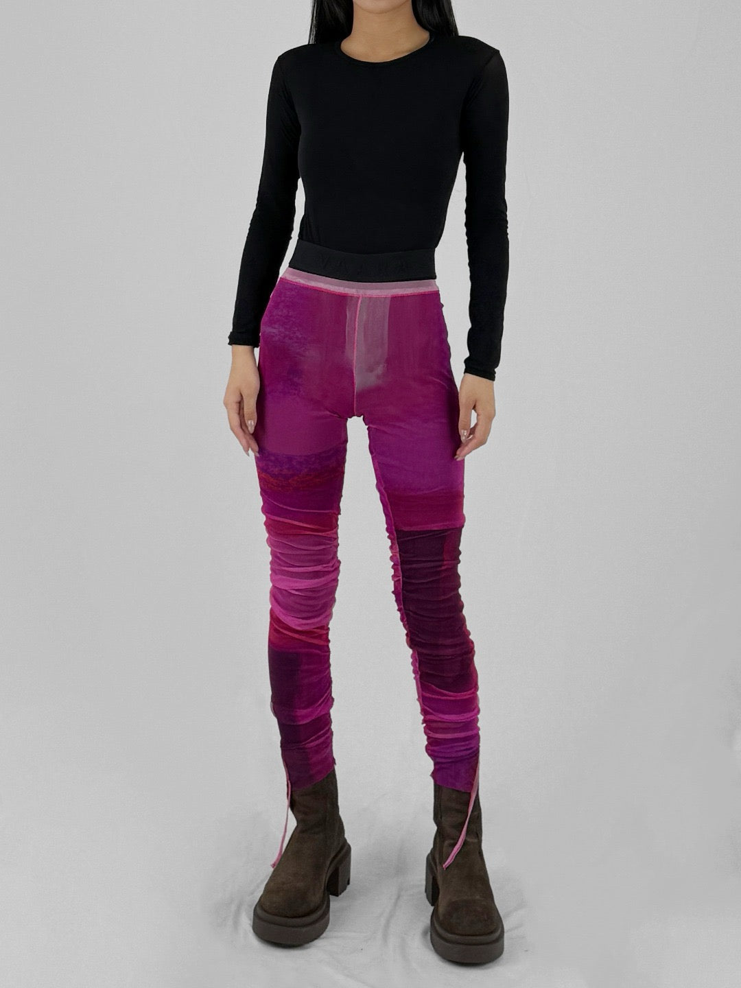 PAULA CANOVAS DEL VAS Fuchsia Mesh Leggins Pantyhose