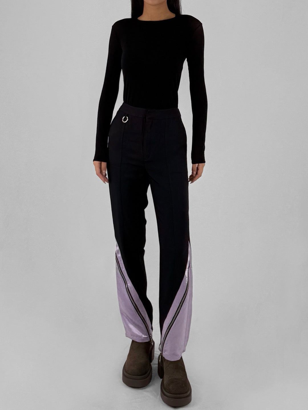 PRIVATE POLICY Black Contrast Zip-Up Slim Trousers