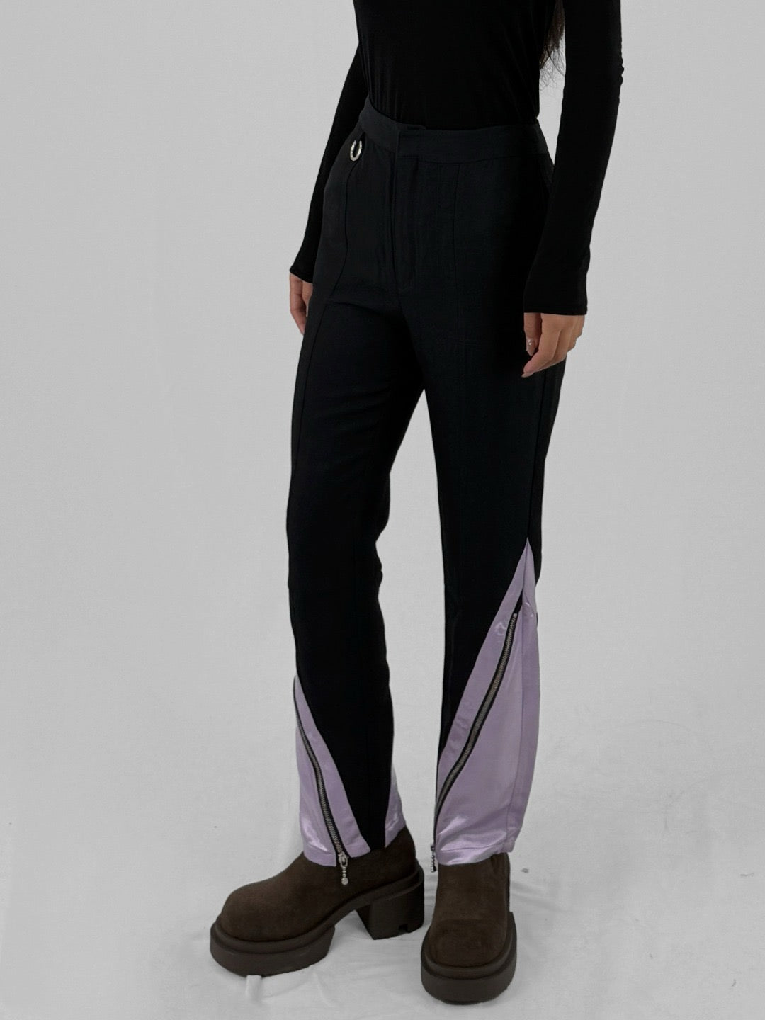 PRIVATE POLICY Black Contrast Zip-Up Slim Trousers