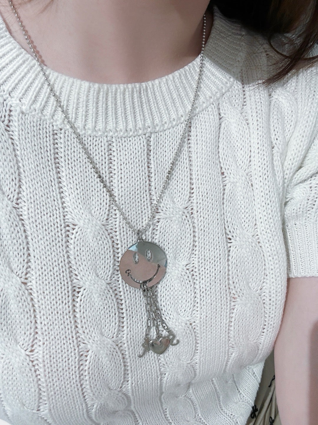 RAF SIMONS Silver Rs In Smiley Pendant Necklace