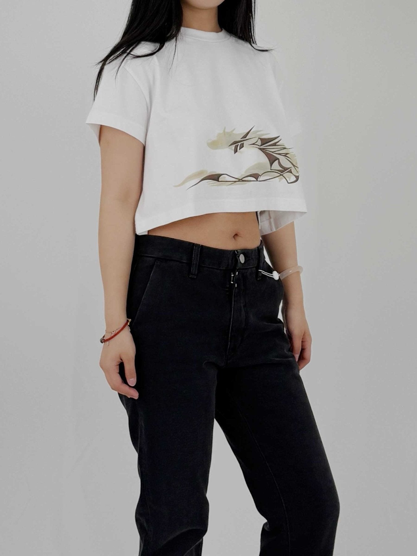 REEBOK White Dragon Cropped Tee - MACHINE-A