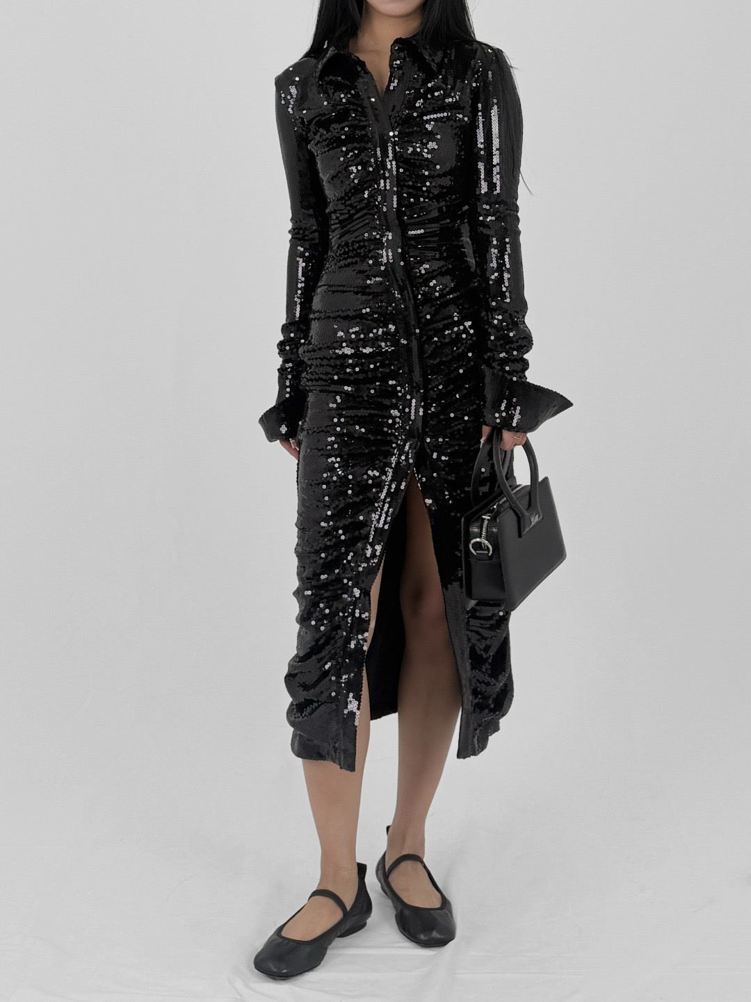 RICHARD QUINN Black Sequin Shirt Dresses