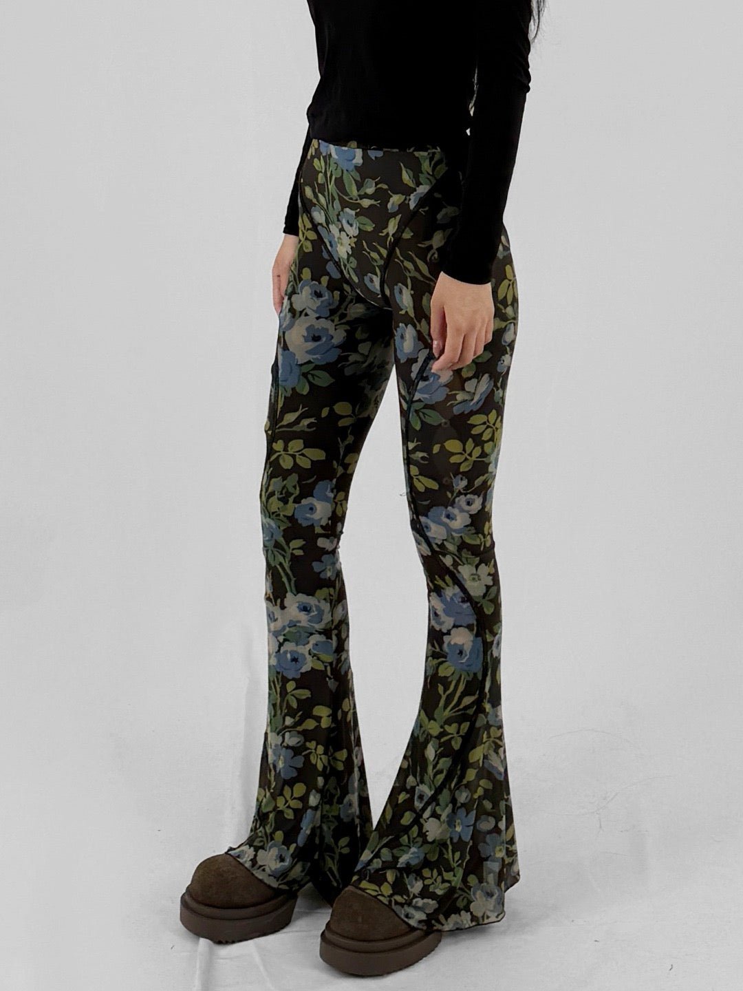 RICHARD QUINN Blue Rose Mesh Printed Flare Pants