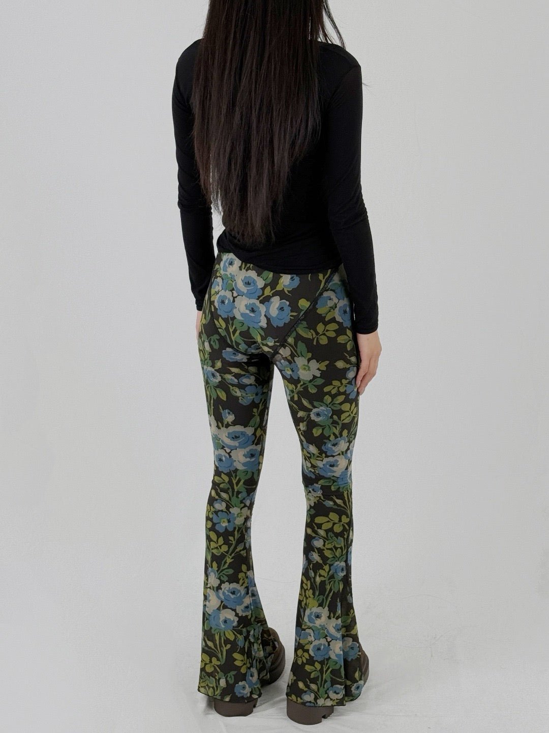 RICHARD QUINN Blue Rose Mesh Printed Flare Pants