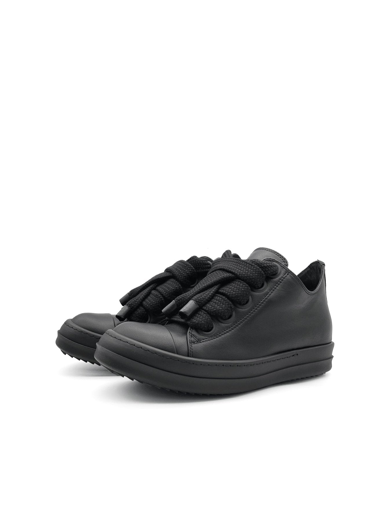 Rick Owens All Black Leather Shoes - Jumbolace Low Sneaks