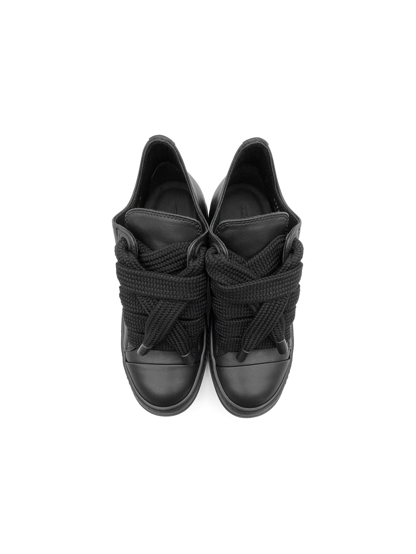 Rick Owens All Black Leather Shoes - Jumbolace Low Sneaks