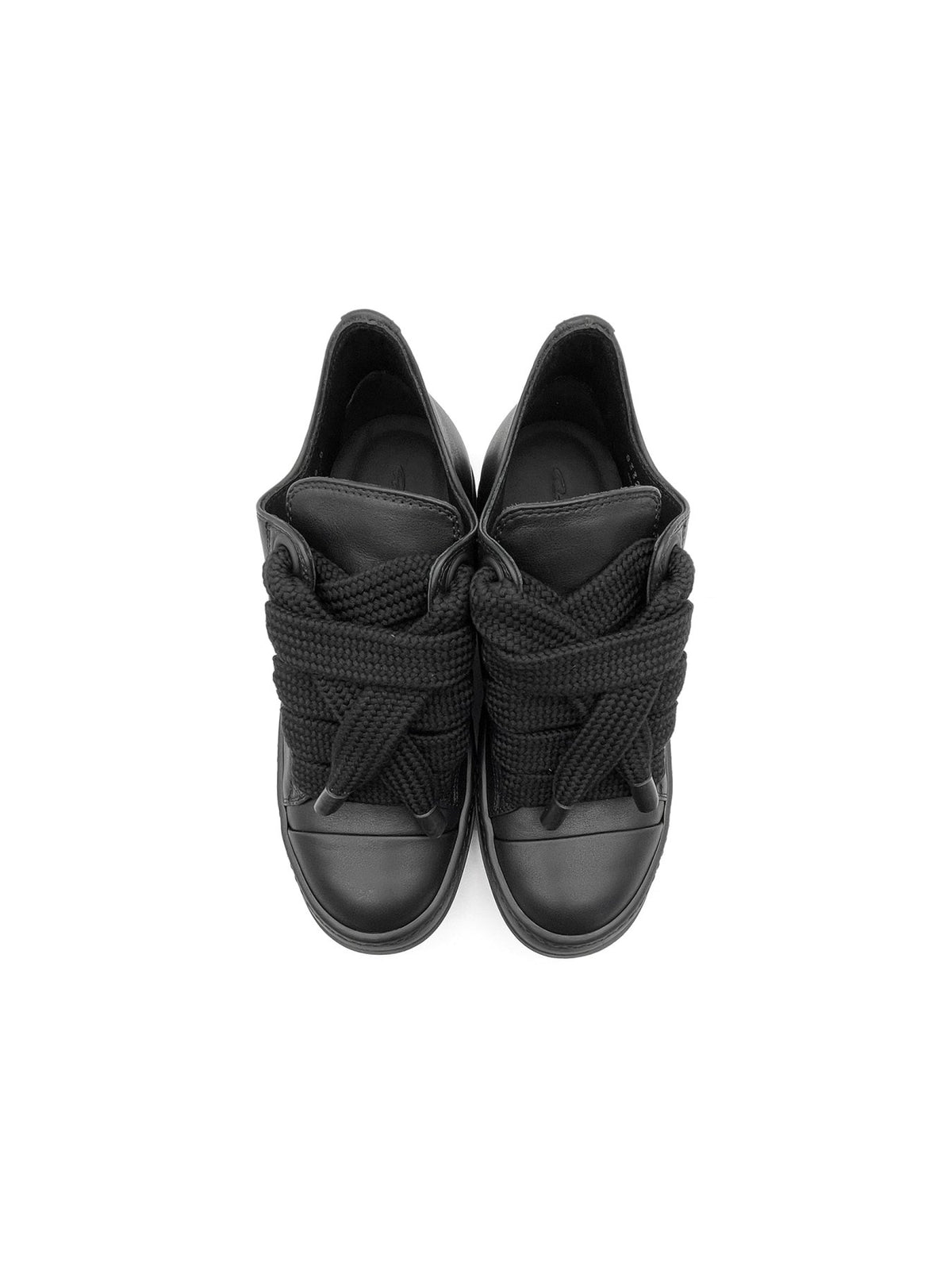 Rick Owens All Black Leather Shoes - Jumbolace Low Sneaks