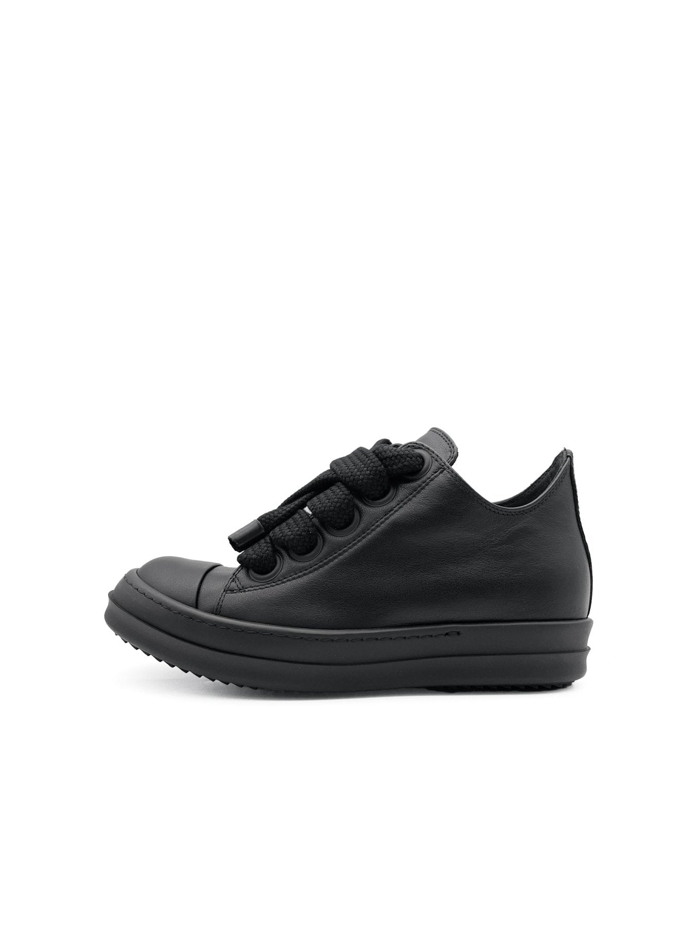 Rick Owens All Black Leather Shoes - Jumbolace Low Sneaks