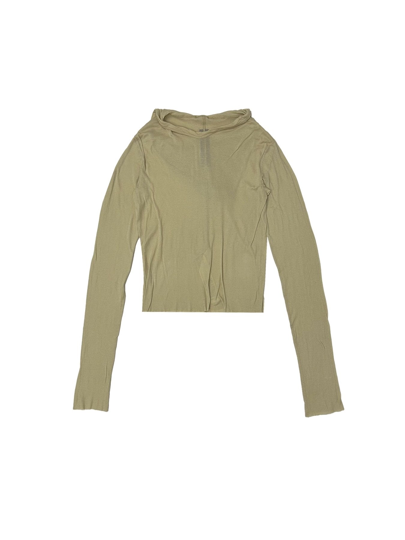 RICK OWENS Beige Cropped Hooded Rib Long Sleeve T Shirt