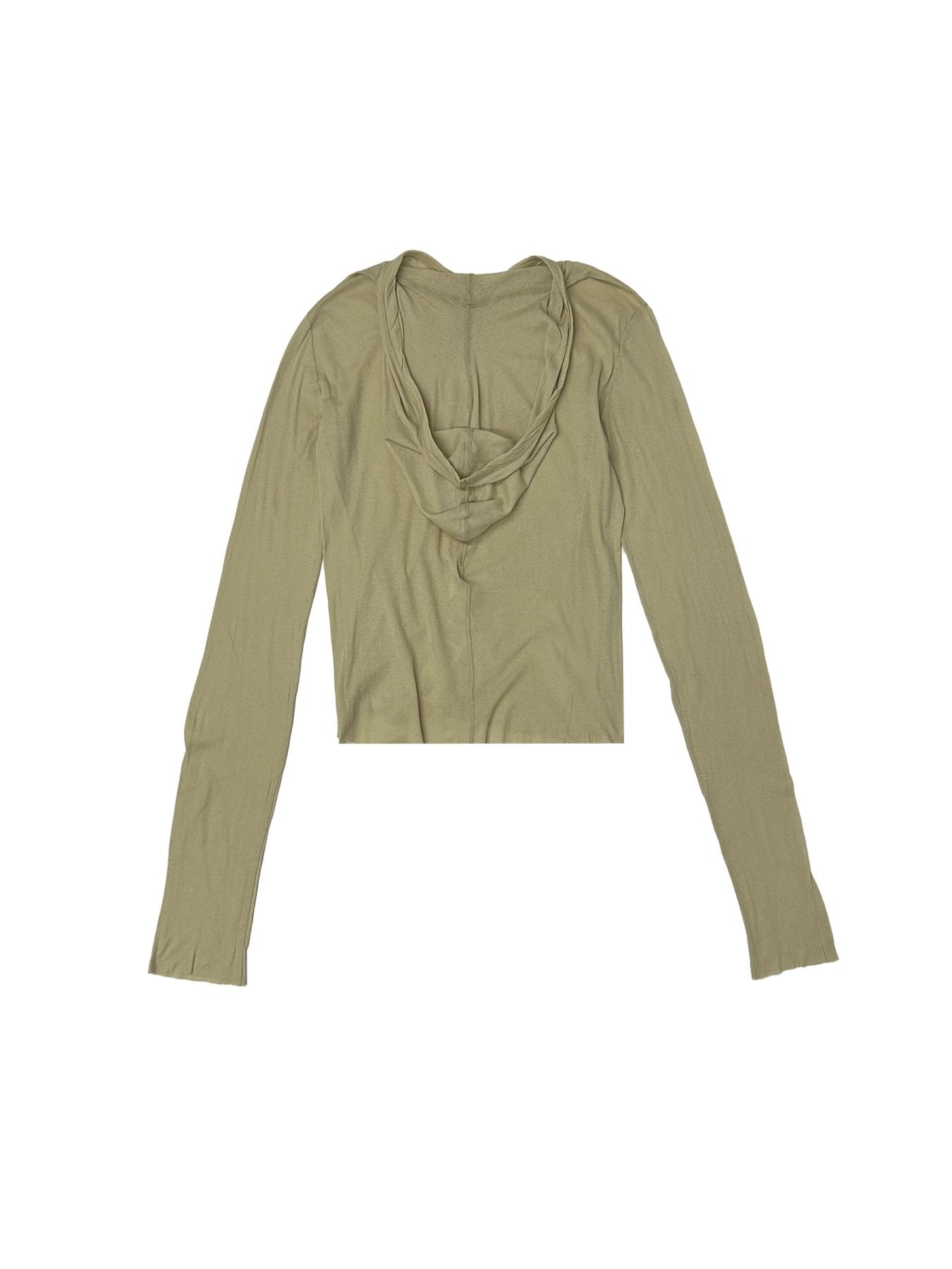 RICK OWENS Beige Cropped Hooded Rib Long Sleeve T Shirt