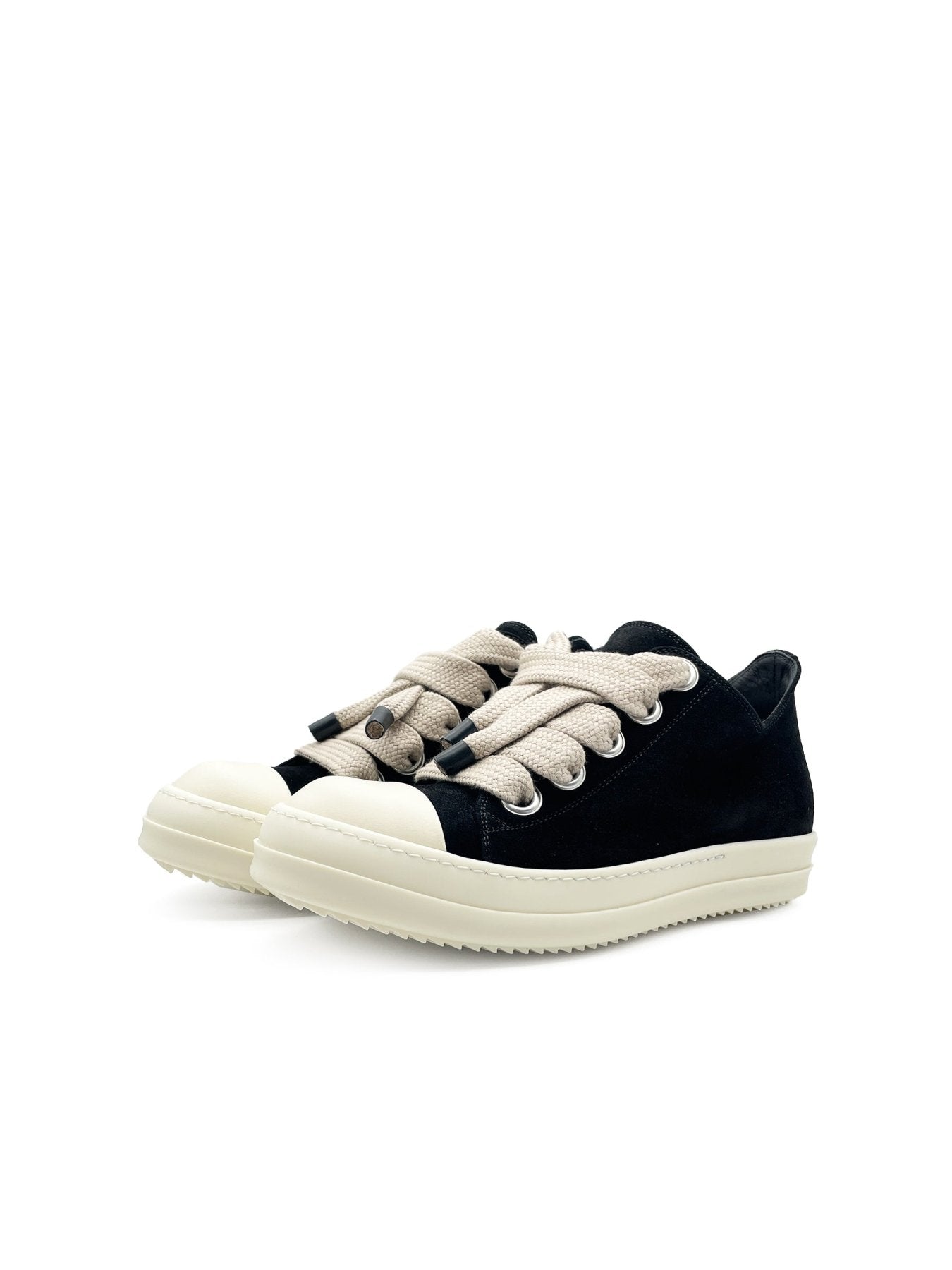 Rick Owens Black/Milk/Milk Leather Shoes - Jumbolace Low Sneaks