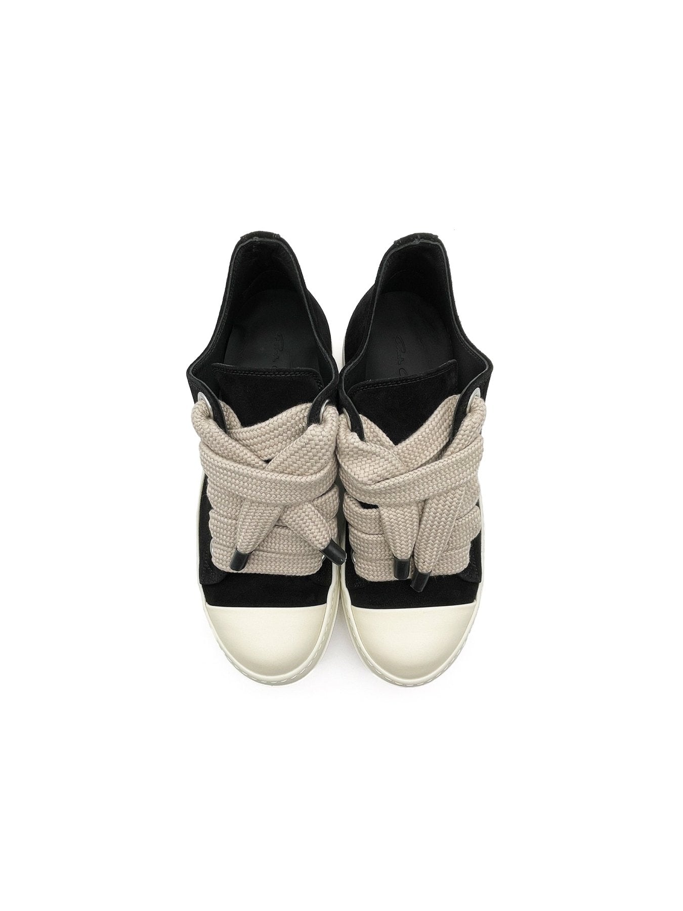 Rick Owens Black/Milk/Milk Leather Shoes - Jumbolace Low Sneaks