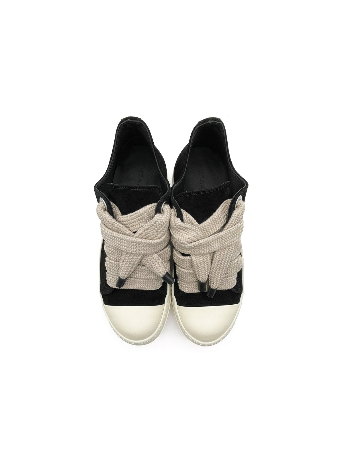Rick Owens Black/Milk/Milk Leather Shoes - Jumbolace Low Sneaks