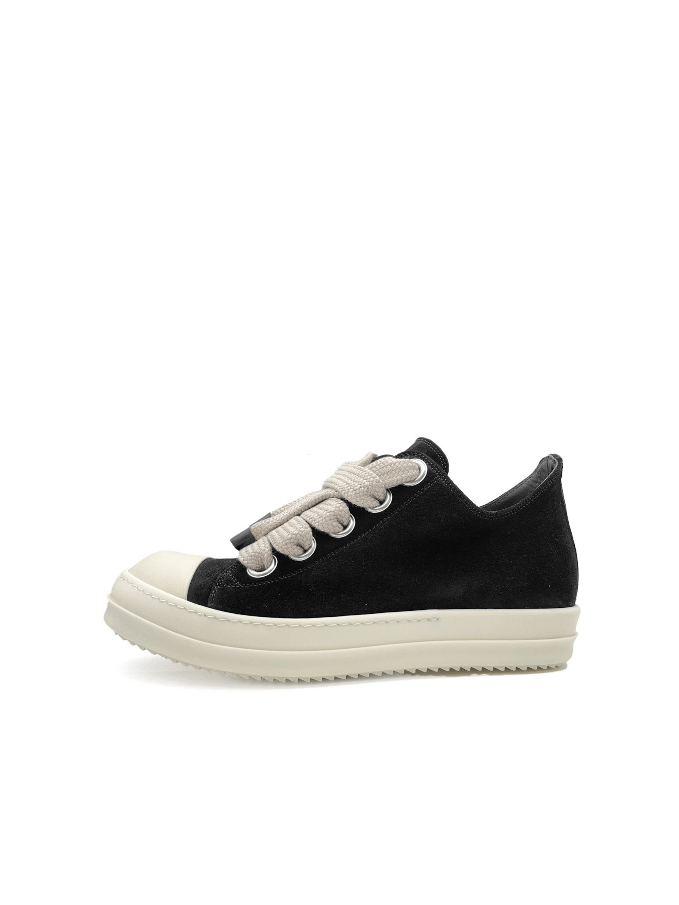 Rick Owens Black/Milk/Milk Leather Shoes - Jumbolace Low Sneaks