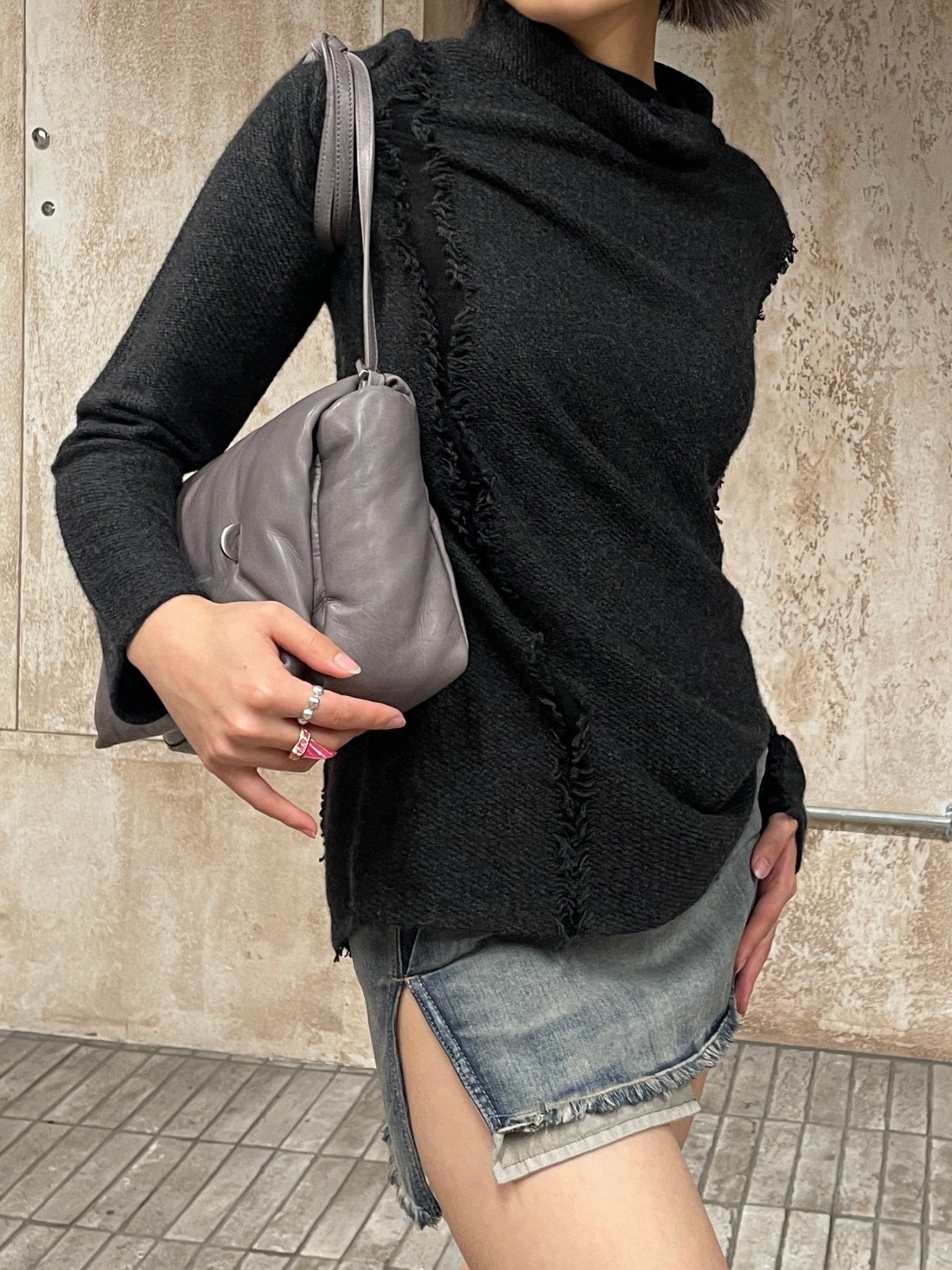 RICK OWENS - Denim Skirt - Fog Cutoff Mini - AW25 - 76 DIRTY HUSTLER