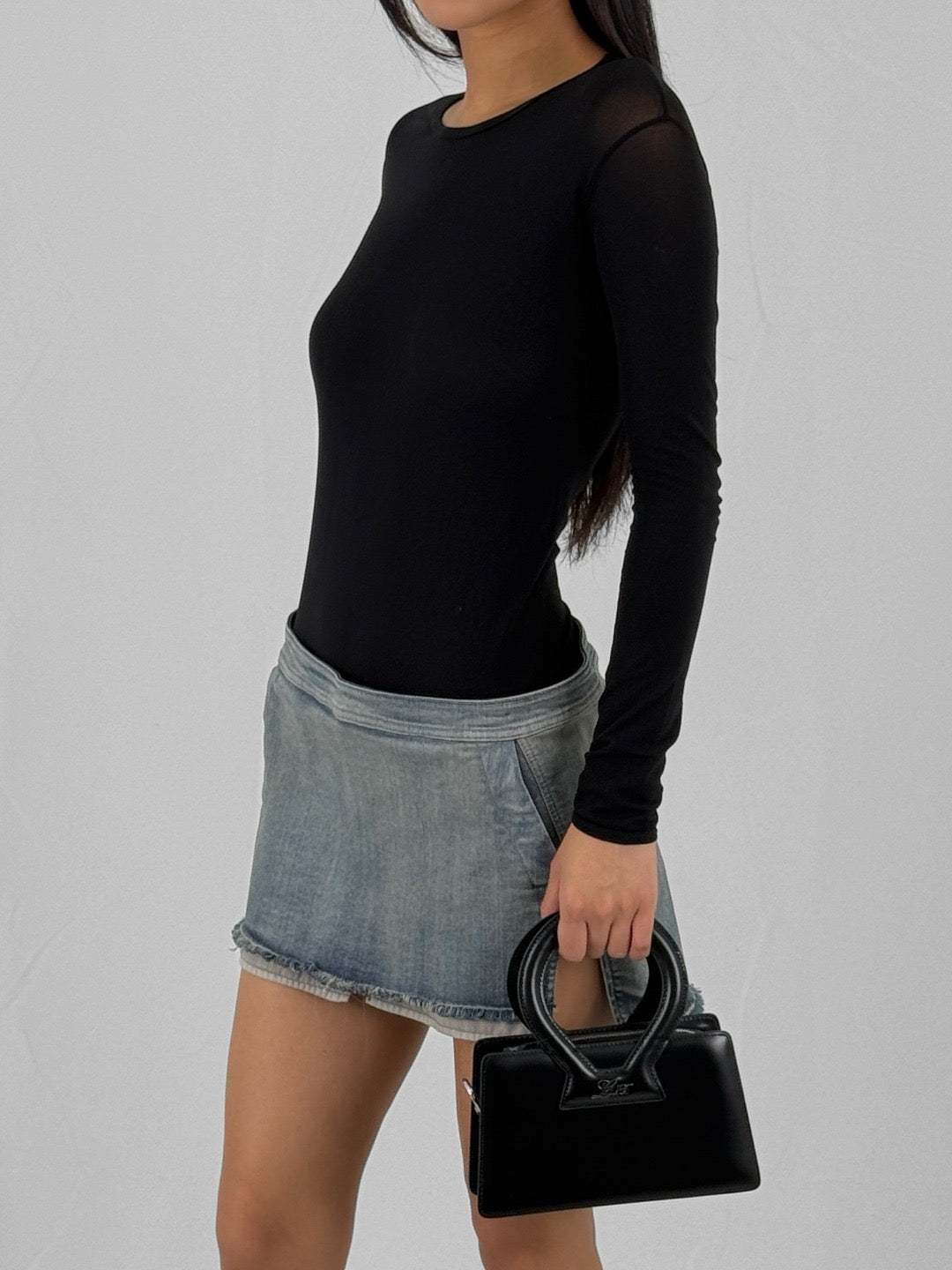 RICK OWENS - Denim Skirt - Fog Cutoff Mini - AW25 - 76 DIRTY HUSTLER