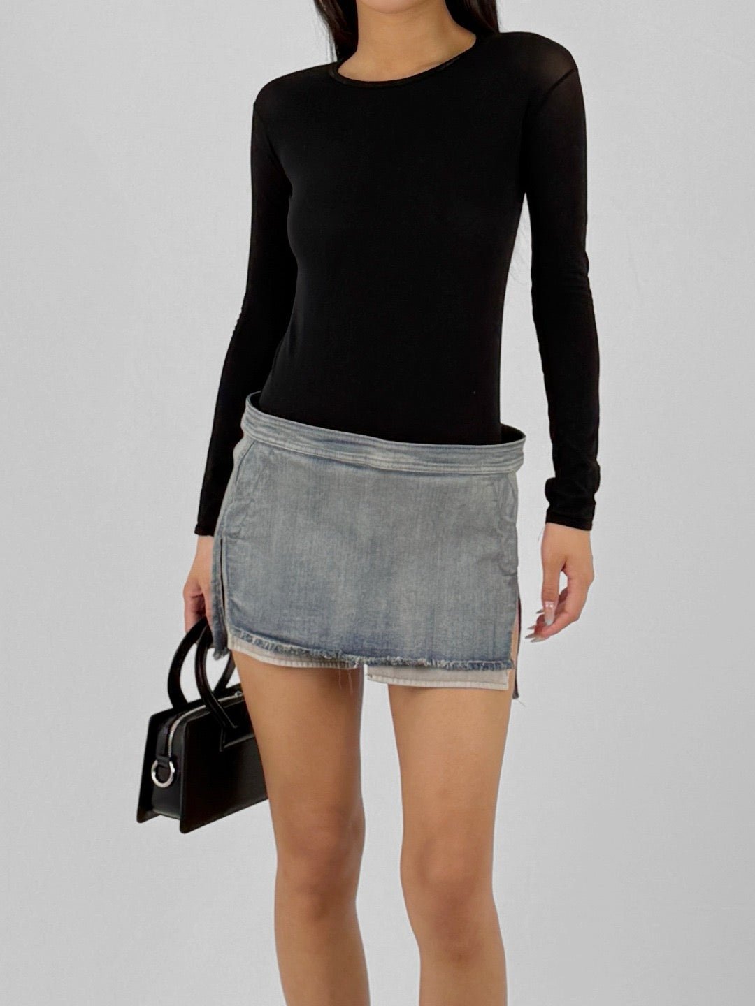 RICK OWENS - Denim Skirt - Fog Cutoff Mini - AW25 - 76 DIRTY HUSTLER