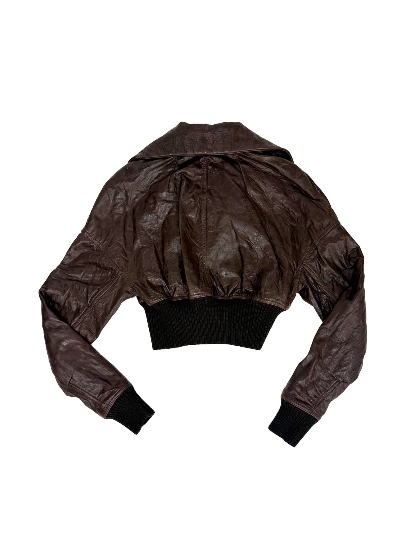 Rick Owens Grease Leather Padded Bomber - Dracuflight Cropped