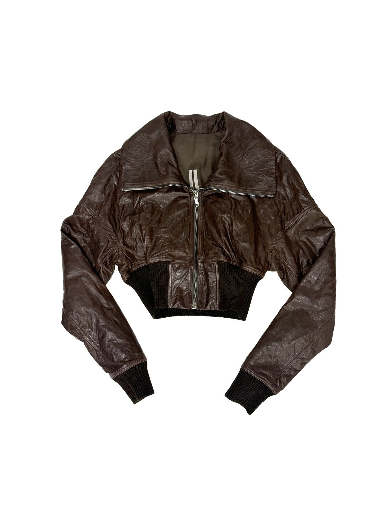 Rick Owens Grease Leather Padded Bomber - Dracuflight Cropped
