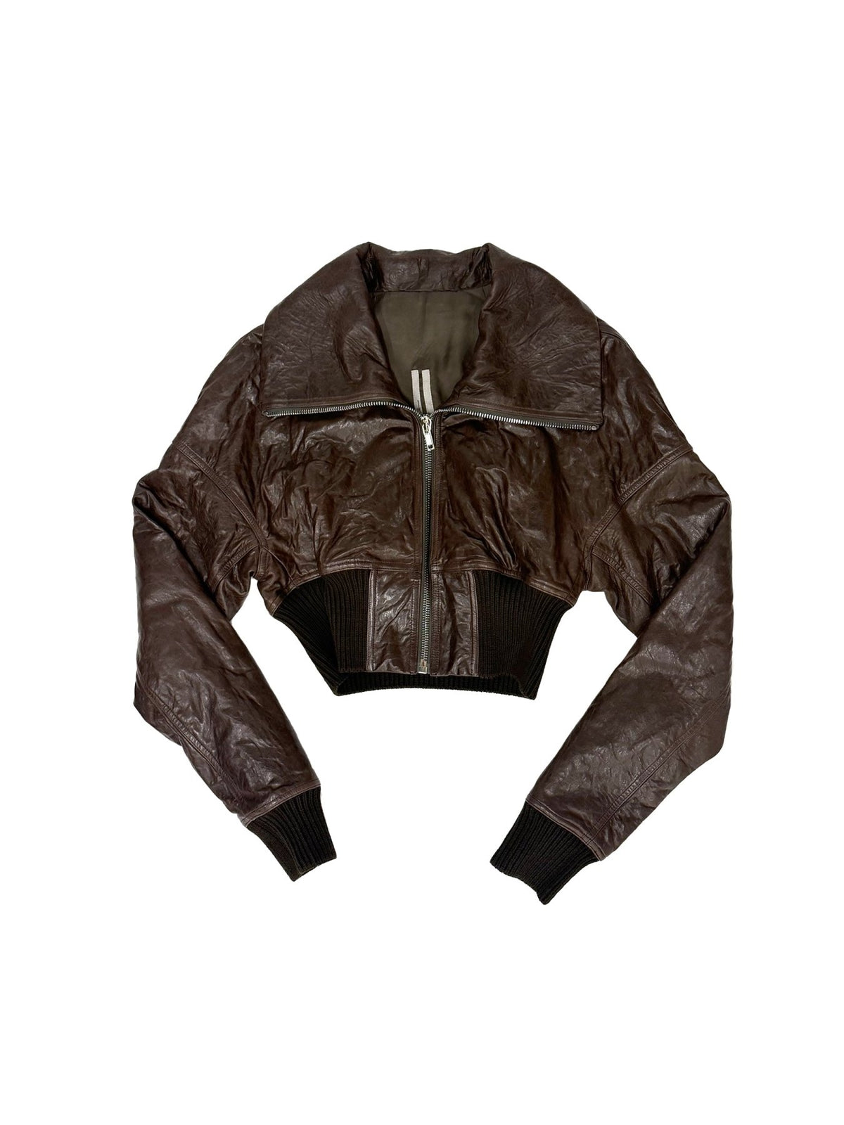 Rick Owens Grease Leather Padded Bomber - Dracuflight Cropped