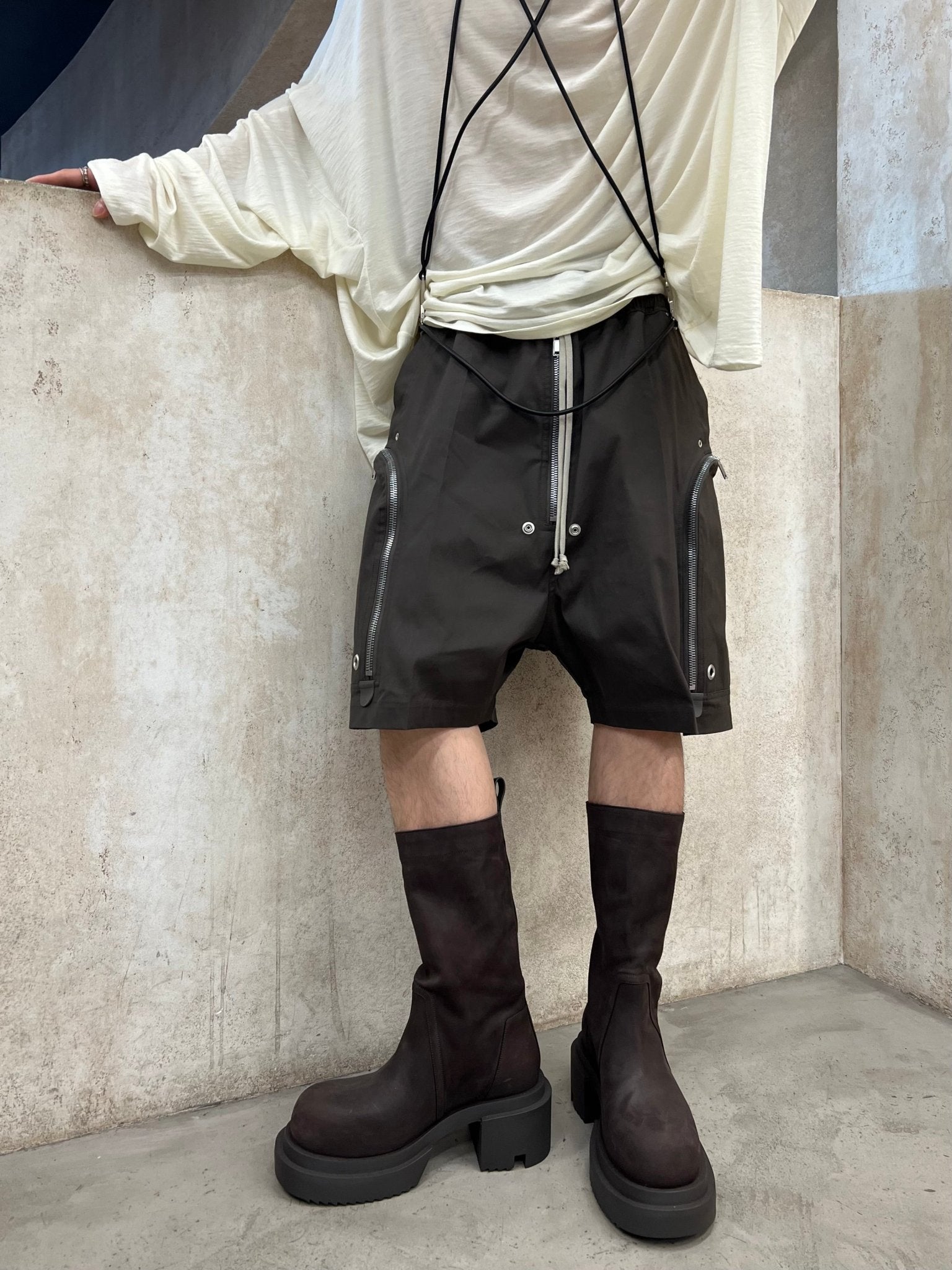 RICK OWENS - Leather Boots - Calf Pull On Bogun - AW25 - 04 BROWN