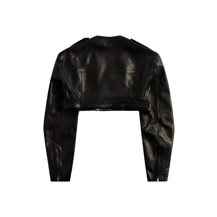 Rick Owens - Leather Jacket - Micro Biker - AW24 - BLACK - MACHINE-A Rick Owens - Leather Jacket - Micro Biker - AW24 - BLACK - MACHINE-A