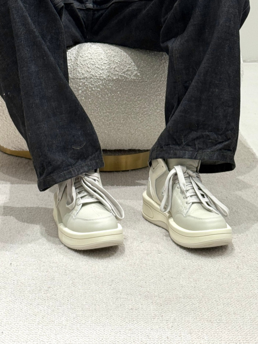 Rick Owens Oyster White Turbowpn Leather Sneakers