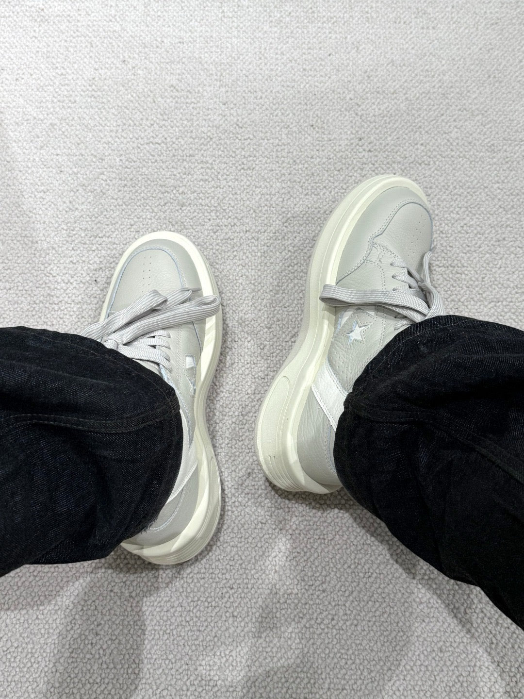 Rick Owens Oyster White Turbowpn Leather Sneakers