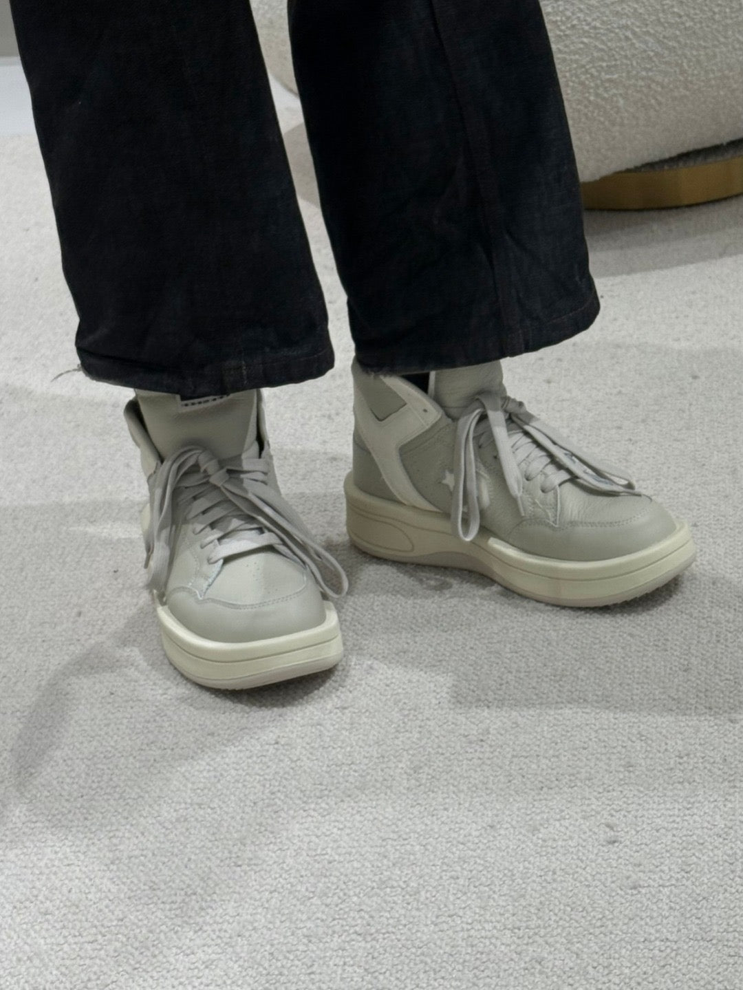 Rick Owens Oyster White Turbowpn Leather Sneakers