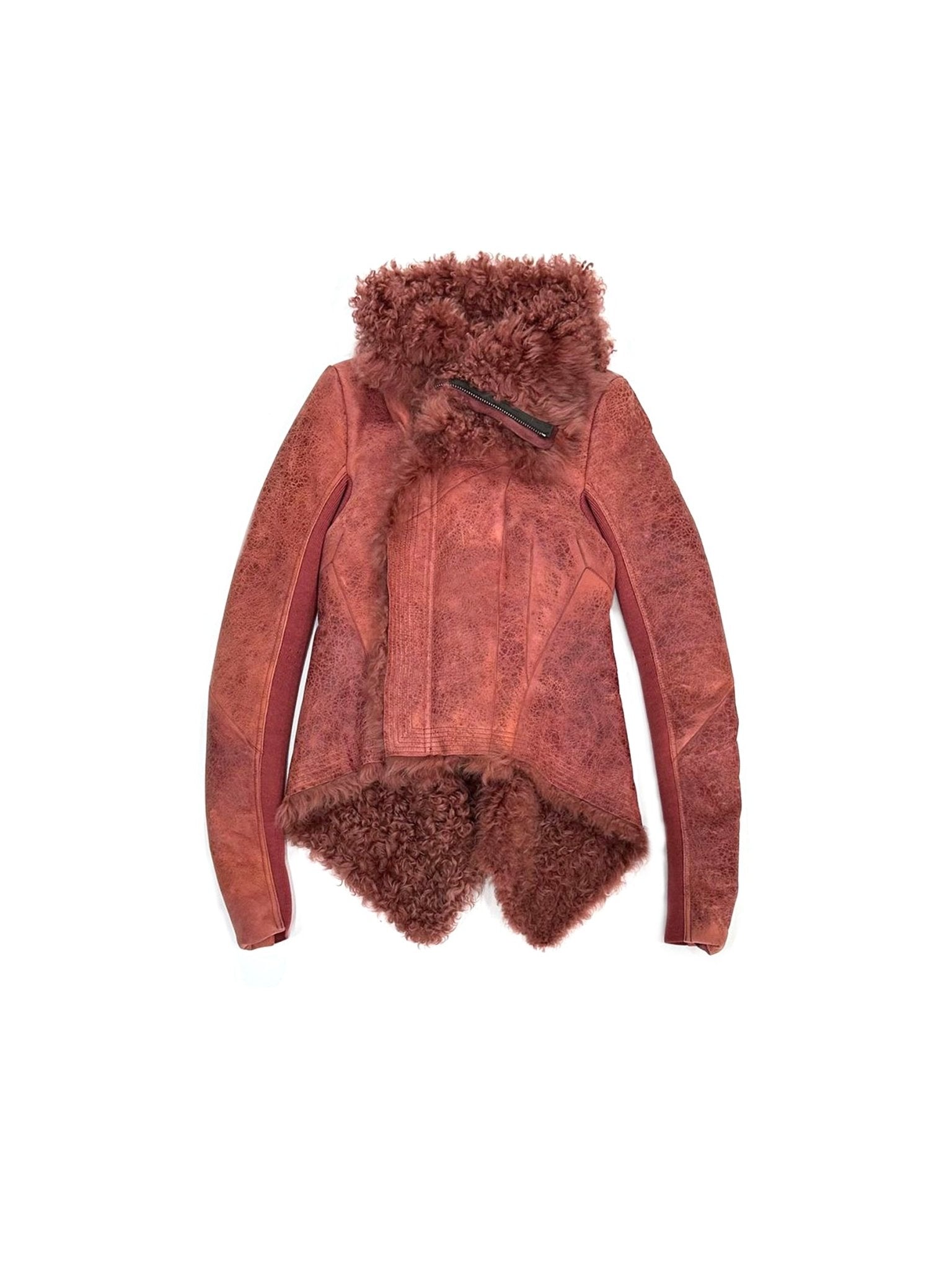 RICK OWENS - Shearling Real Fur Jacket - Naska - AW25 - 13 ROSEWOOD