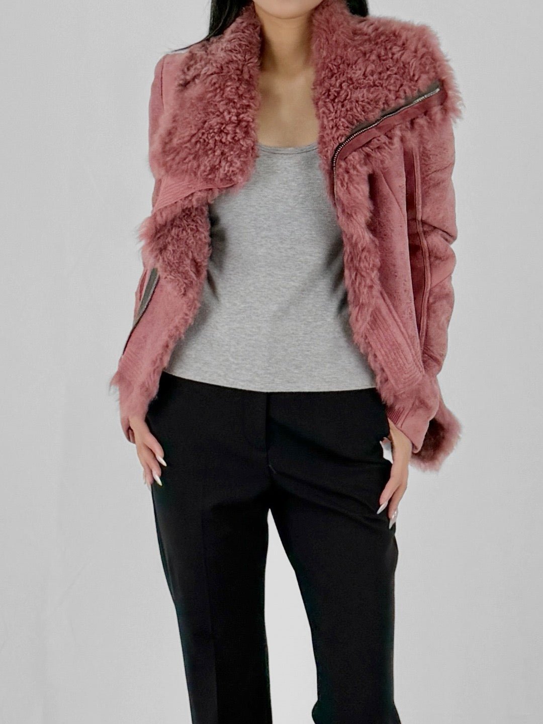 RICK OWENS - Shearling Real Fur Jacket - Naska - AW25 - 13 ROSEWOOD