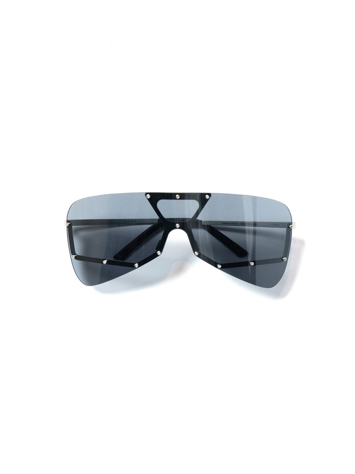 Rick Owens Silver Temple/Black Lens Sunglasses Tower