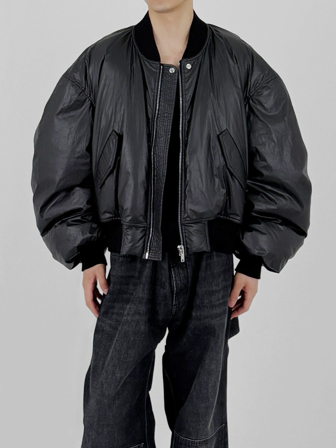 RICK OWENS - Woven Down Bomber - Secchia Flight - AW25 - 09 BLACK