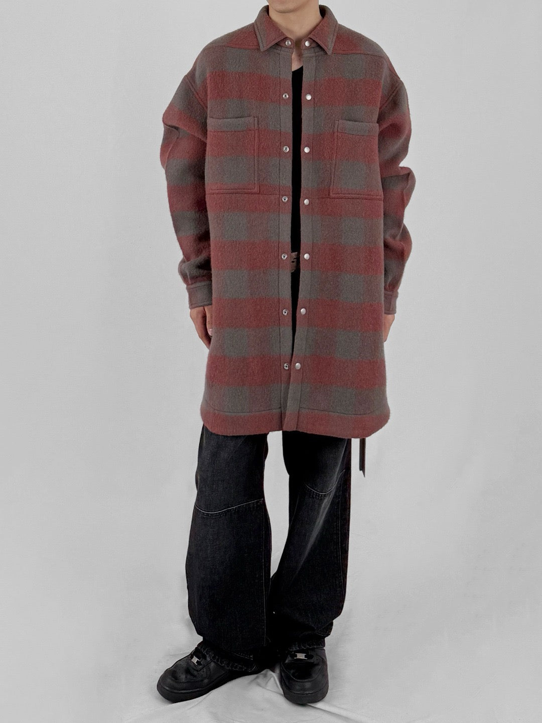 RICK OWENS - Woven Jacket - Oversized Outershirt - AW25 - 13P ROSEWOOD PLAID