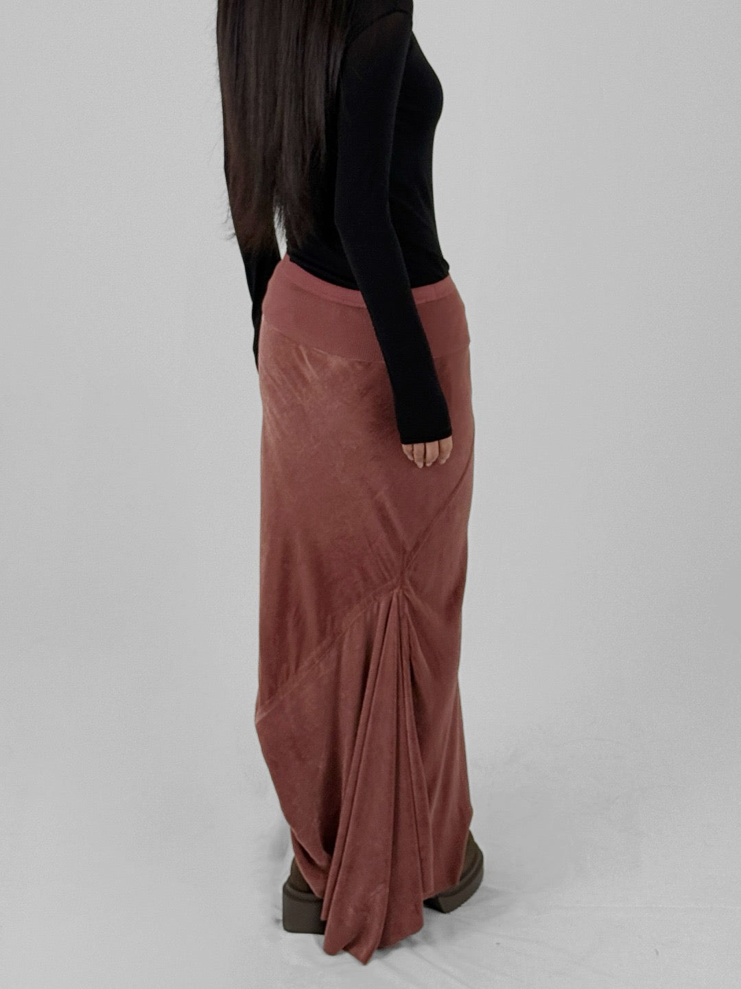 RICK OWENS - Woven Skirt - Calf Bias Skirt - AW25 - 13 ROSEWOOD