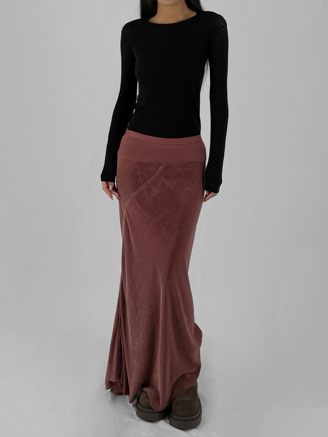 RICK OWENS - Woven Skirt - Calf Bias Skirt - AW25 - 13 ROSEWOOD