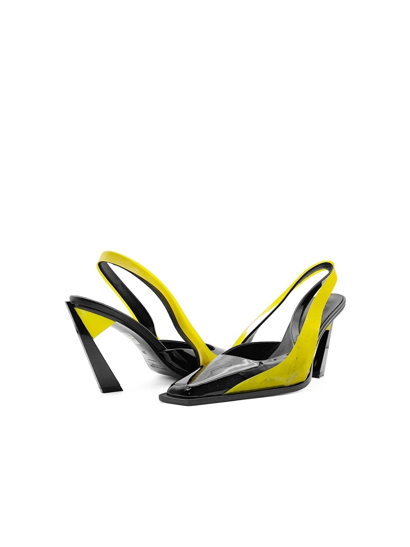 Steven Ma Black Patent Yellow Slingback Heels
