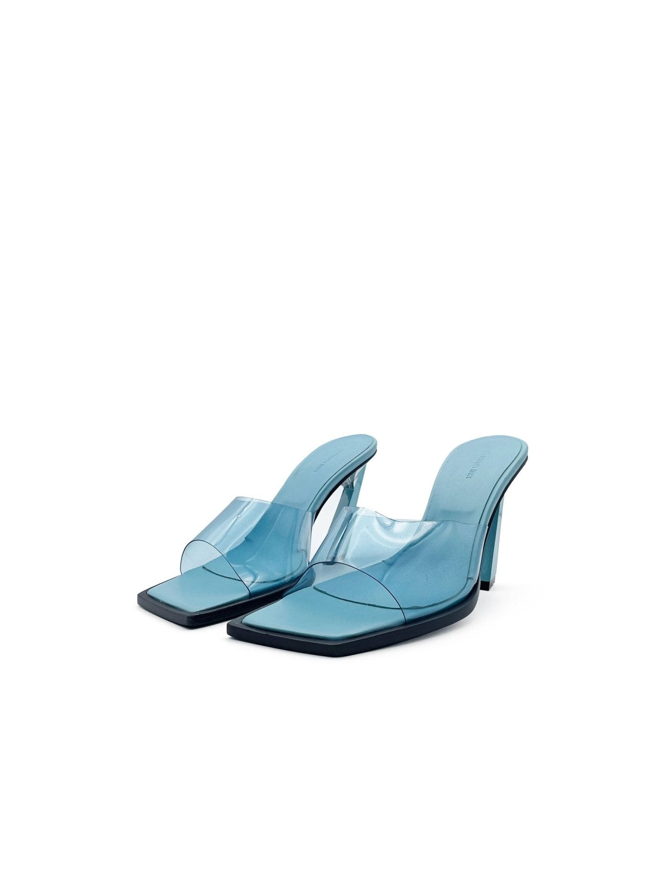 Steven Ma Blue Oblique Heel Sandals