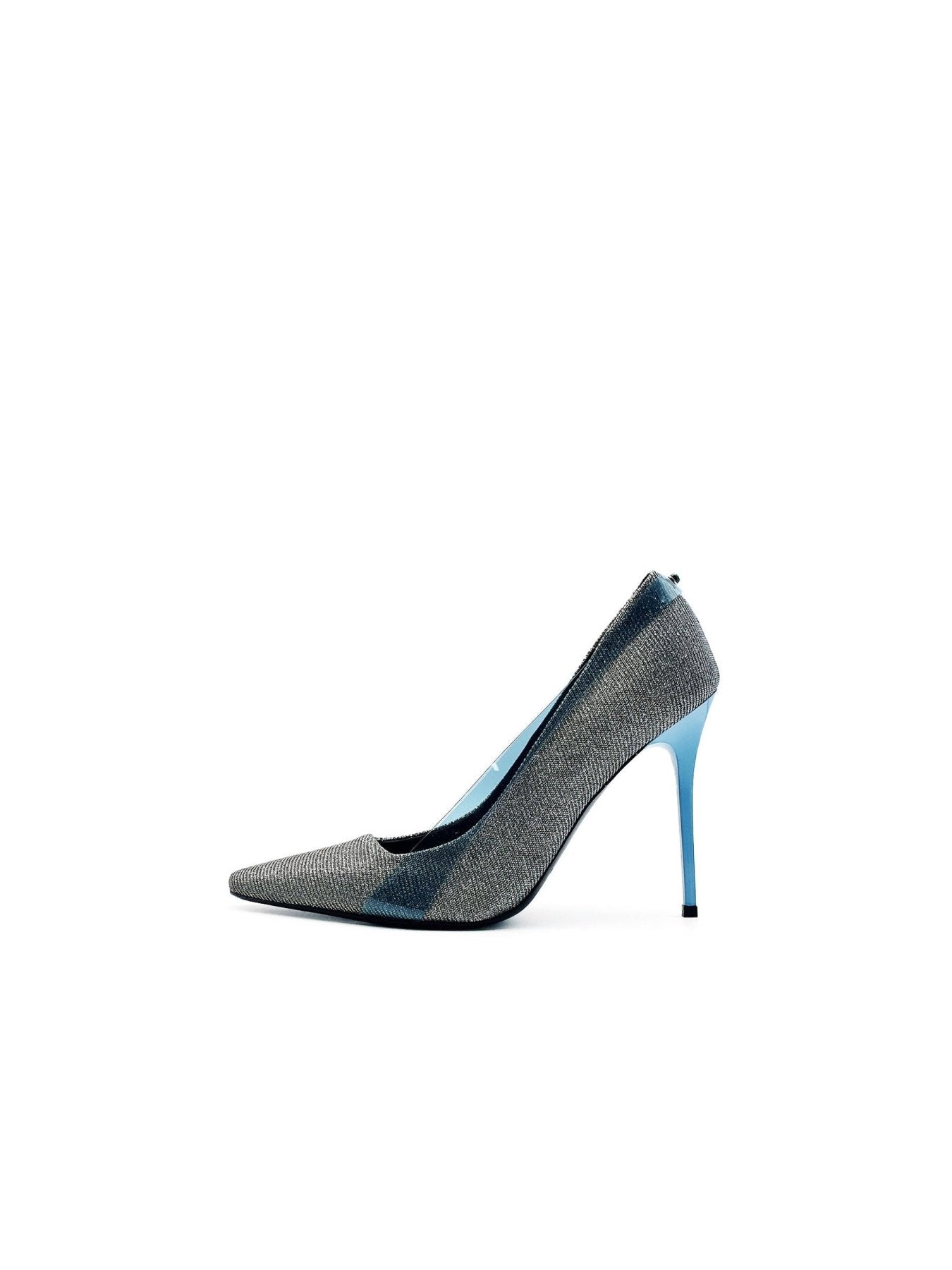 Steven Ma Silver/Light Blue Wrapped Heels