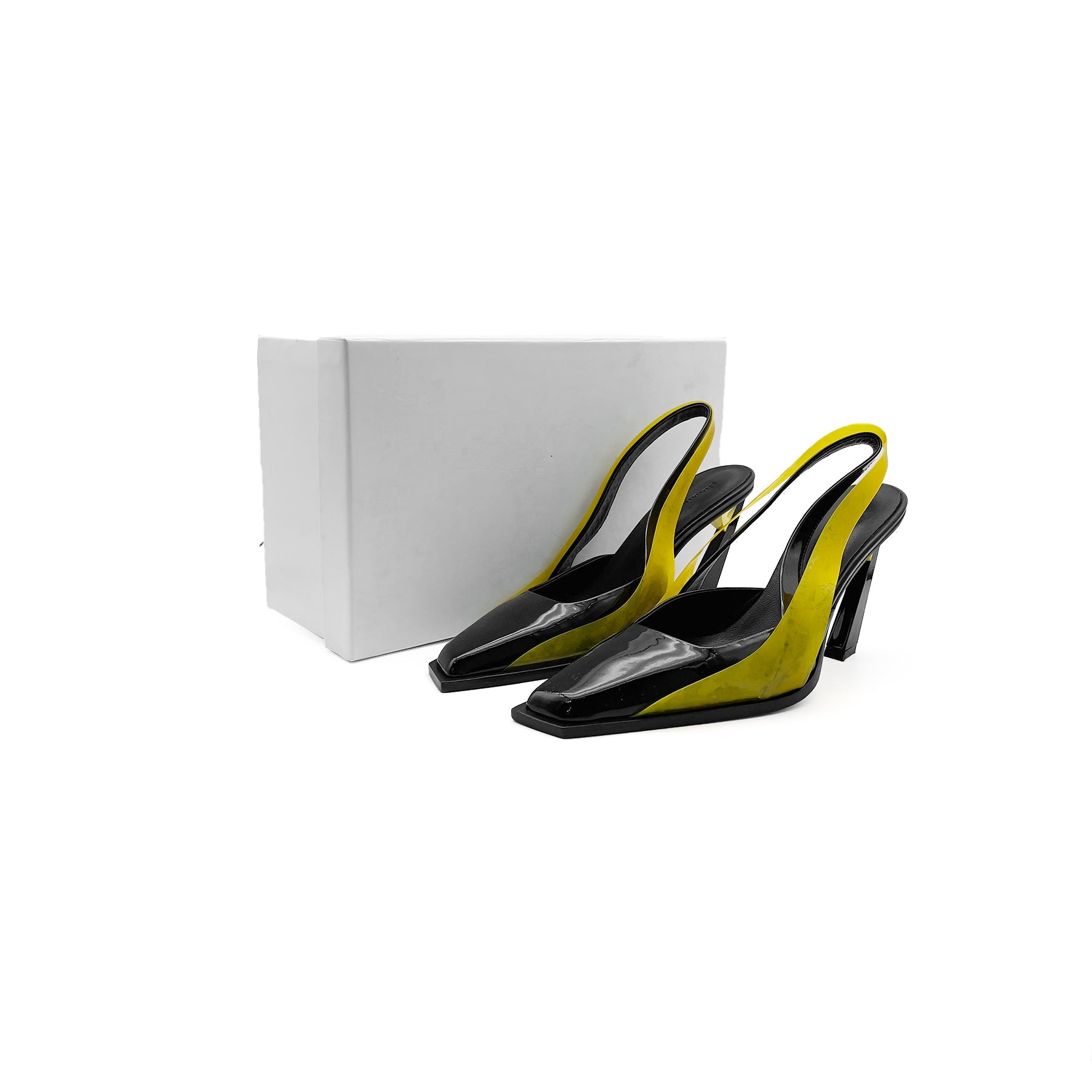 Steven Ma - Slingback Heels - AW23 - Black Patent Yellow
